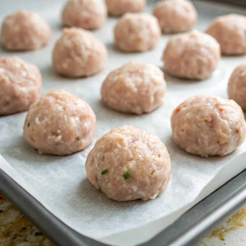 Prepped chicken meatballs for slow cooker Tuscan dish