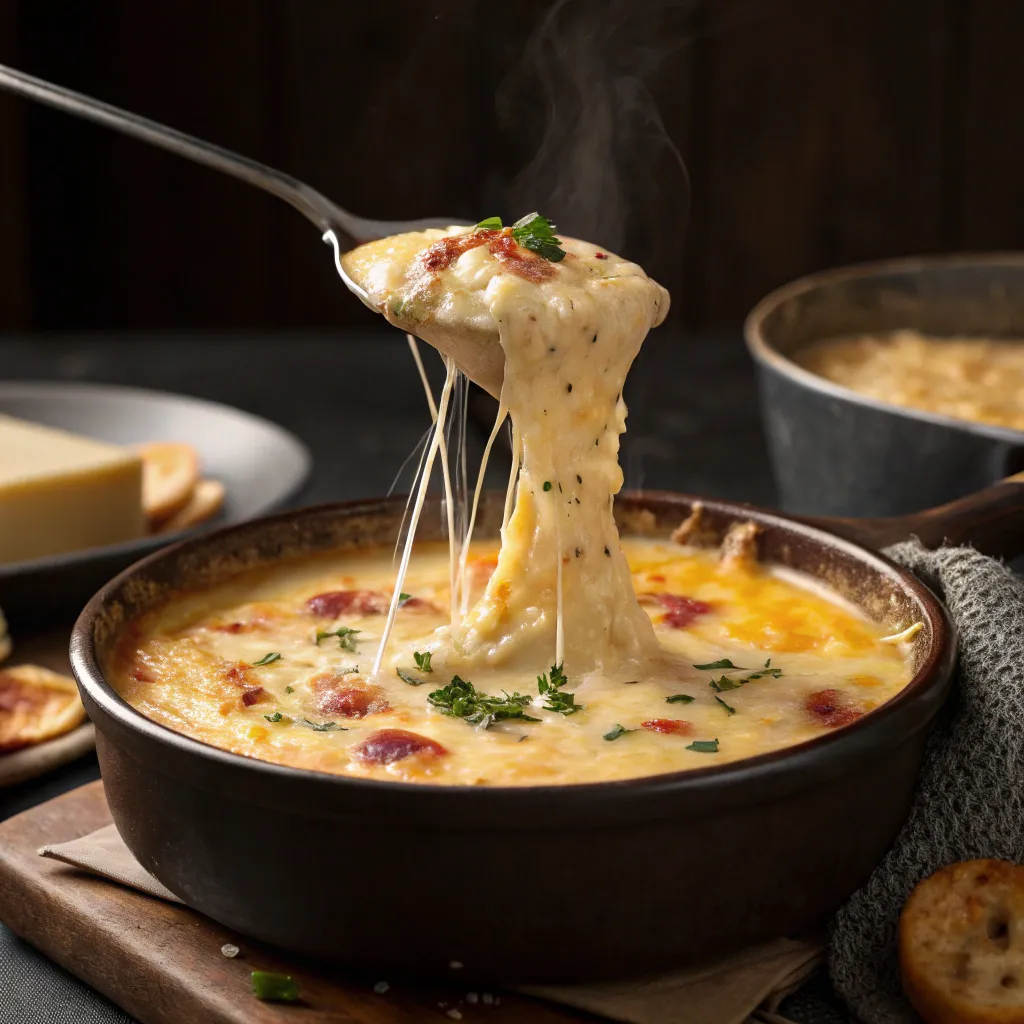 melty cheese in loaded cheesy potato soup