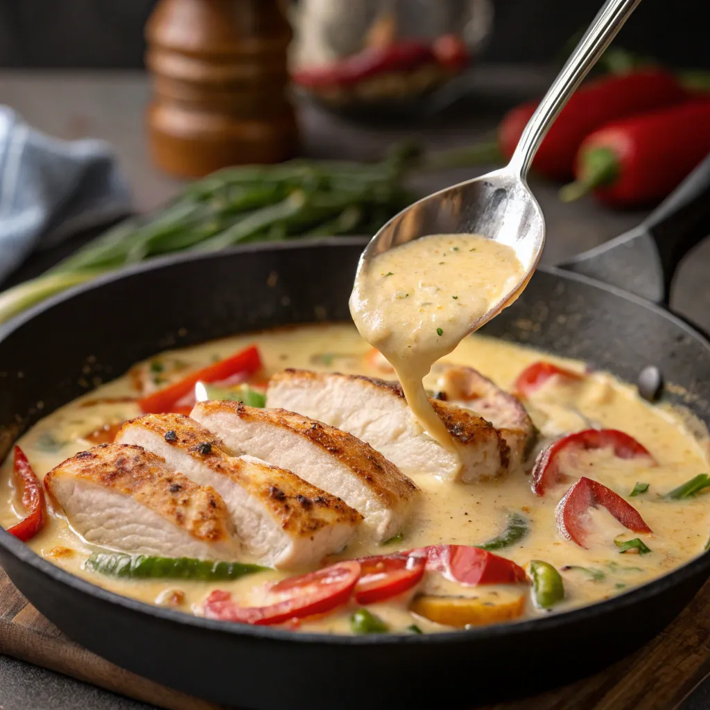 Alt Text: Making Marry Me Chicken Pasta Recipe in a skillet

